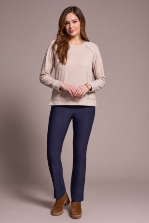 Textured Knit Crew Neck Raglan Sleeve Knit Top-Sandstone