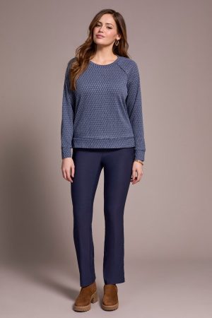 Textured Knit Crew Neck Raglan Sleeve Knit Top-Sapphire