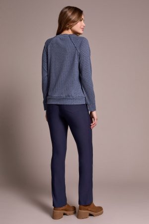 Textured Knit Crew Neck Raglan Sleeve Knit Top-Sapphire