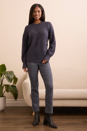 Textured Long Puff Sleeve Cotton Sweater-Sapphire