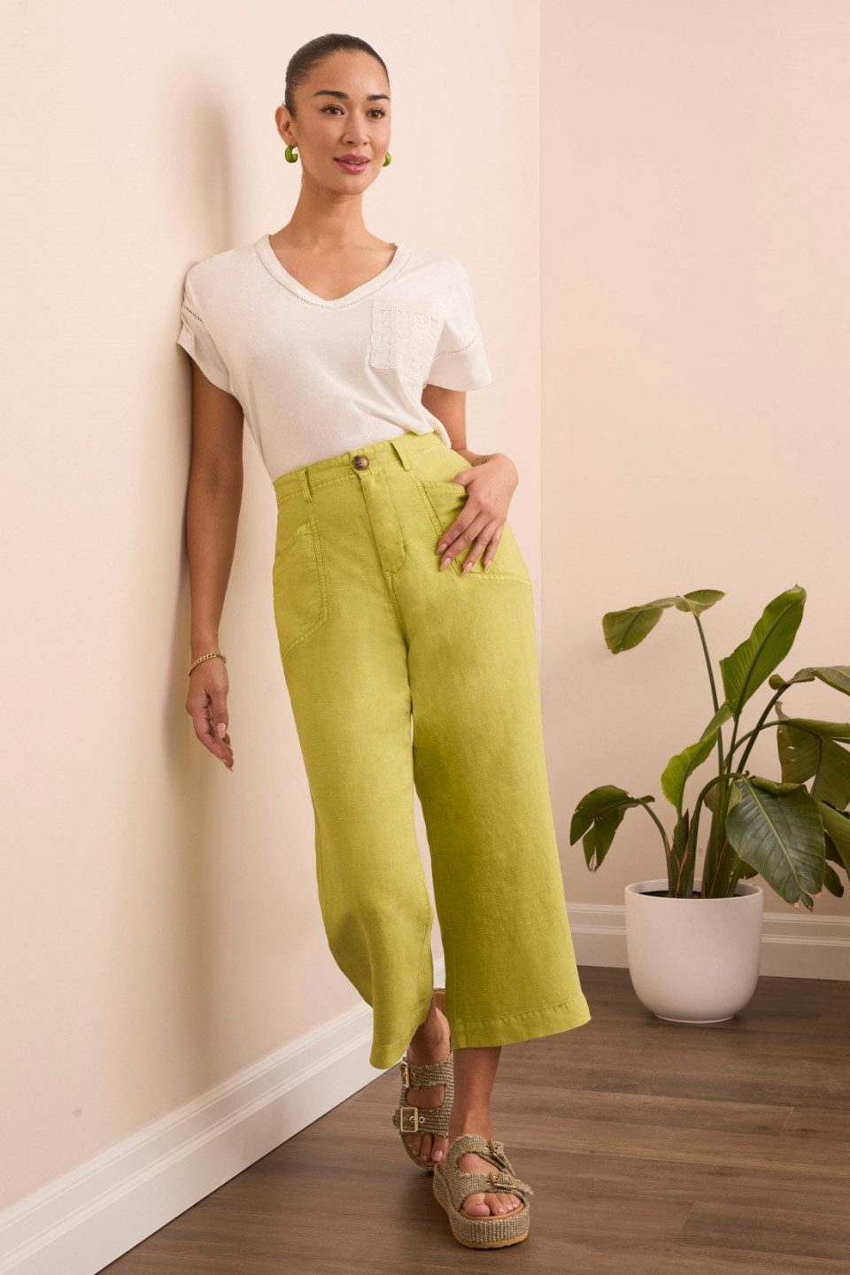 Textured Lyocell® Brooke Wide Flowy Pants-Key lime