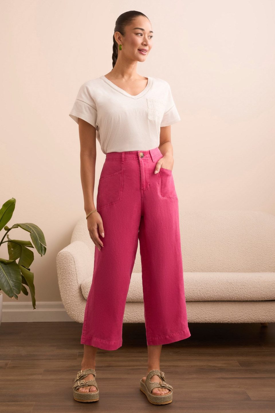 Textured Lyocell® Brooke Wide Flowy Pants-Veryberry
