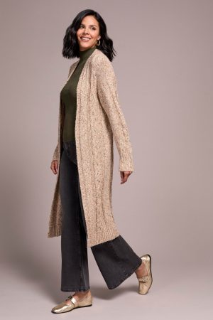 Textured Multicolor Long Sweater Cardigan-M oatmeal