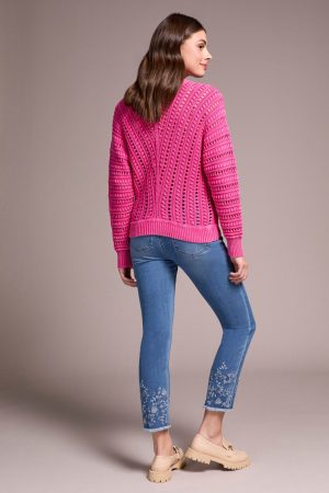 Textured Special Wash Crew Neck Sweater-Cherrypink