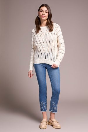 Textured Special Wash Crew Neck Sweater-Eggshell