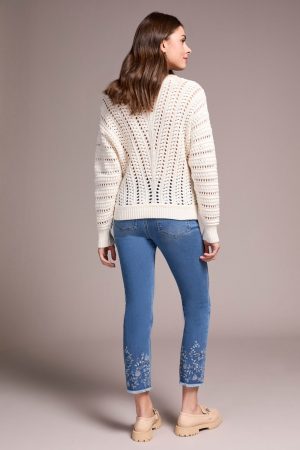 Textured Special Wash Crew Neck Sweater-Eggshell