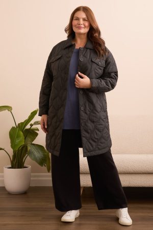 Timeless Quilted Button-Front Jacket-Black
