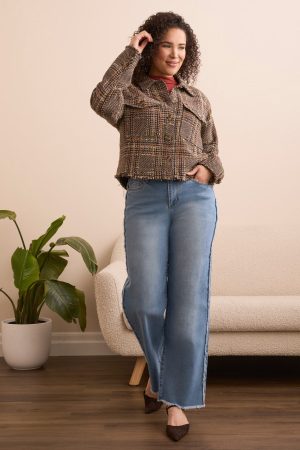 Tweed Fashion Jacket With Frayed Edge -Cocoa