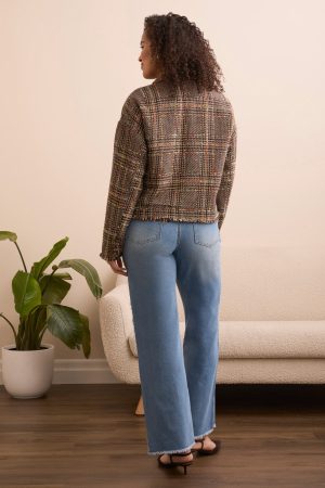 Tweed Fashion Jacket With Frayed Edge -Cocoa