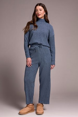 Two-Tone Crinkle Flowy Pant-Slateblue