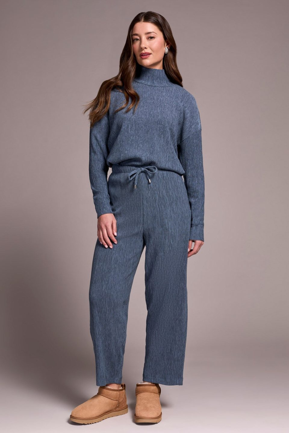 Two-Tone Crinkle Flowy Pant-Slateblue