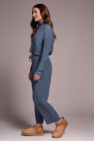 Two-Tone Crinkle Flowy Pant-Slateblue