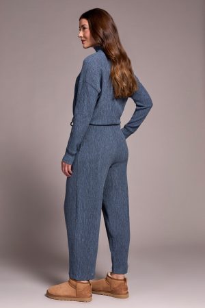 Two-Tone Crinkle Flowy Pant-Slateblue