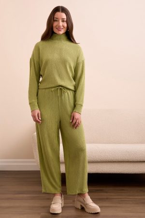 Two-Tone Crinkle Flowy Pant-Wasabi