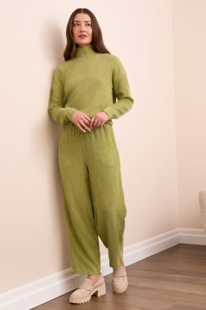 Two-Tone Crinkle Flowy Pant-Wasabi