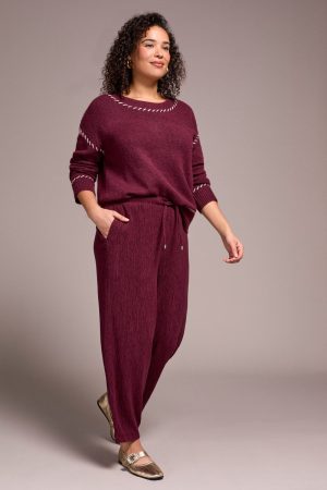 Two-Tone Crinkle Flowy Pant-Wine