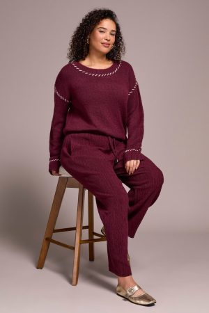 Two-Tone Crinkle Flowy Pant-Wine