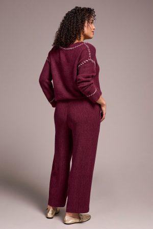 Two-Tone Crinkle Flowy Pant-Wine