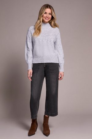 Two-Tone Mock Neck Sweater-Marine