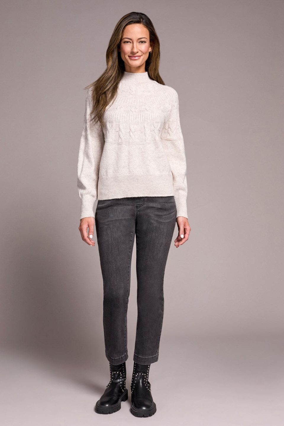 Two-Tone Mock Neck Sweater-Moonstone