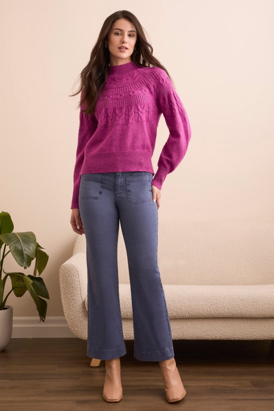 Two-Tone Mock Neck Sweater-Pink flambe