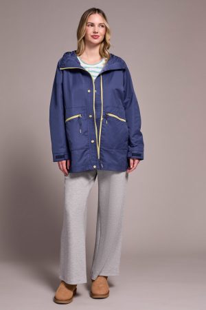 Water Repellent Lightweight Hooded Coat-Marine