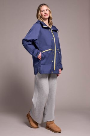 Water Repellent Lightweight Hooded Coat-Marine