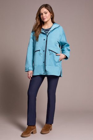 Water Repellent Lightweight Hooded Coat-Mistblue