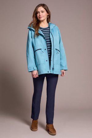 Water Repellent Lightweight Hooded Coat-Mistblue