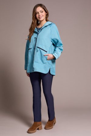 Water Repellent Lightweight Hooded Coat-Mistblue