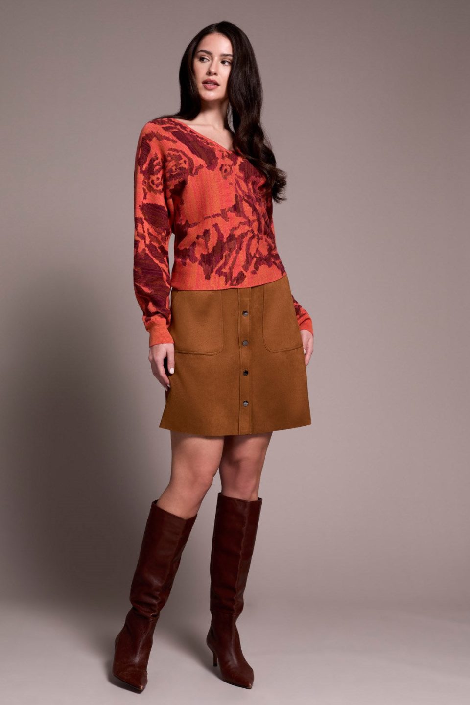 Wear-Two-Ways Soft Viscose Printed Sweater-M coralblaze