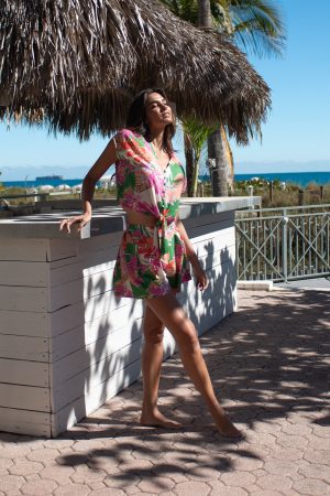 Printed Pull-On Flat Front Short With Pleats & Pockets-Cartagena