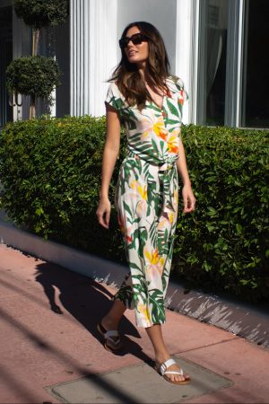 Printed Wrap Front Flowy Cover-Up Pants-Koloa