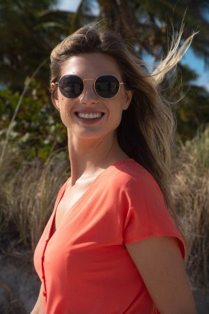 Solid Tie-Hem Button-Front Blouse-Bright mango